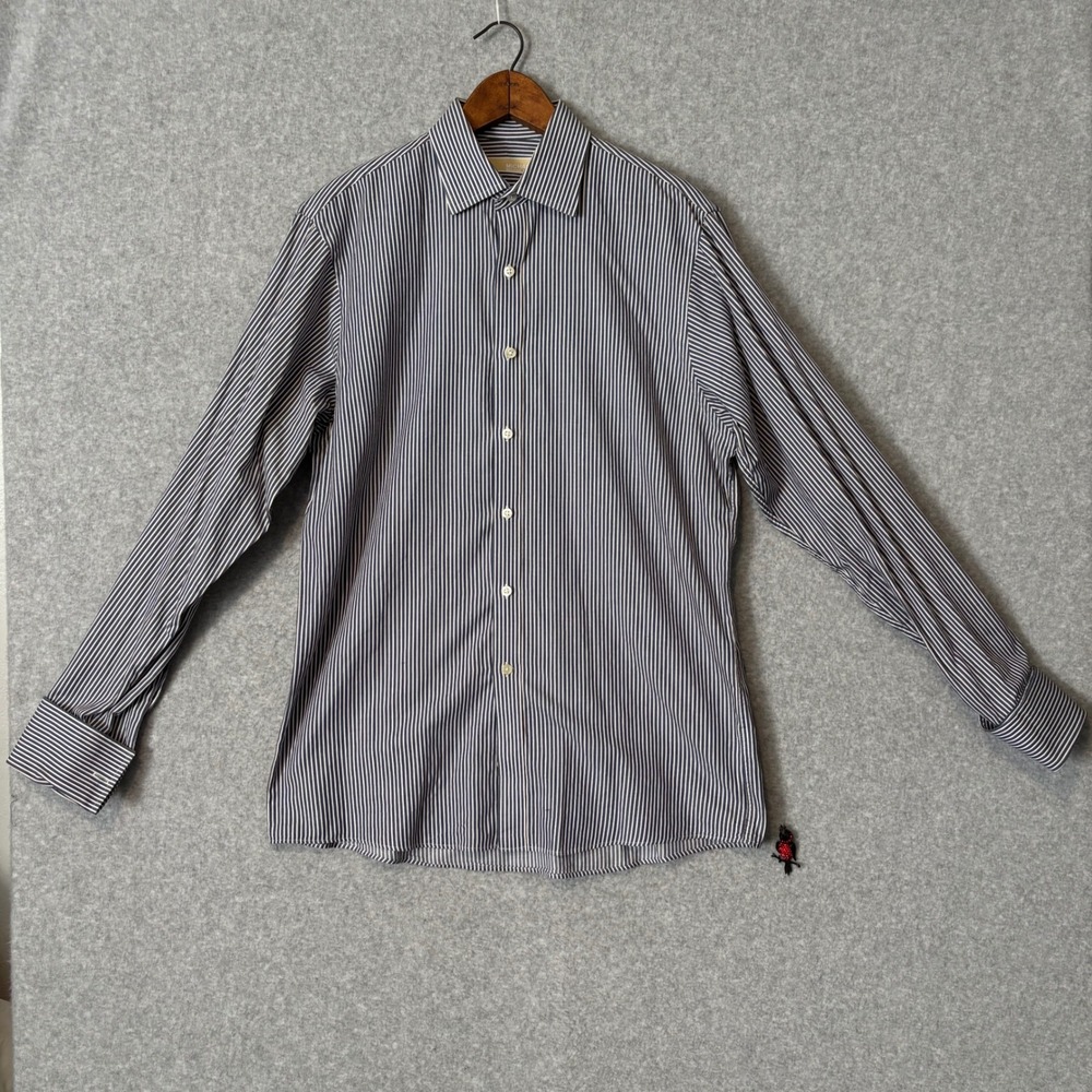 Michael Kors Mens 15.5 34/35 Button Down Shirt Striped Blue White Regular‎ Fit
